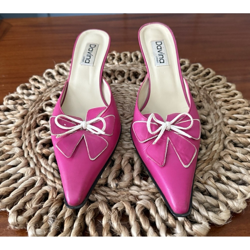 Davina London Hot Pink Leather Sling back Kitten Heel Mules Womens 10 EU 41 - Picture 1 of 16